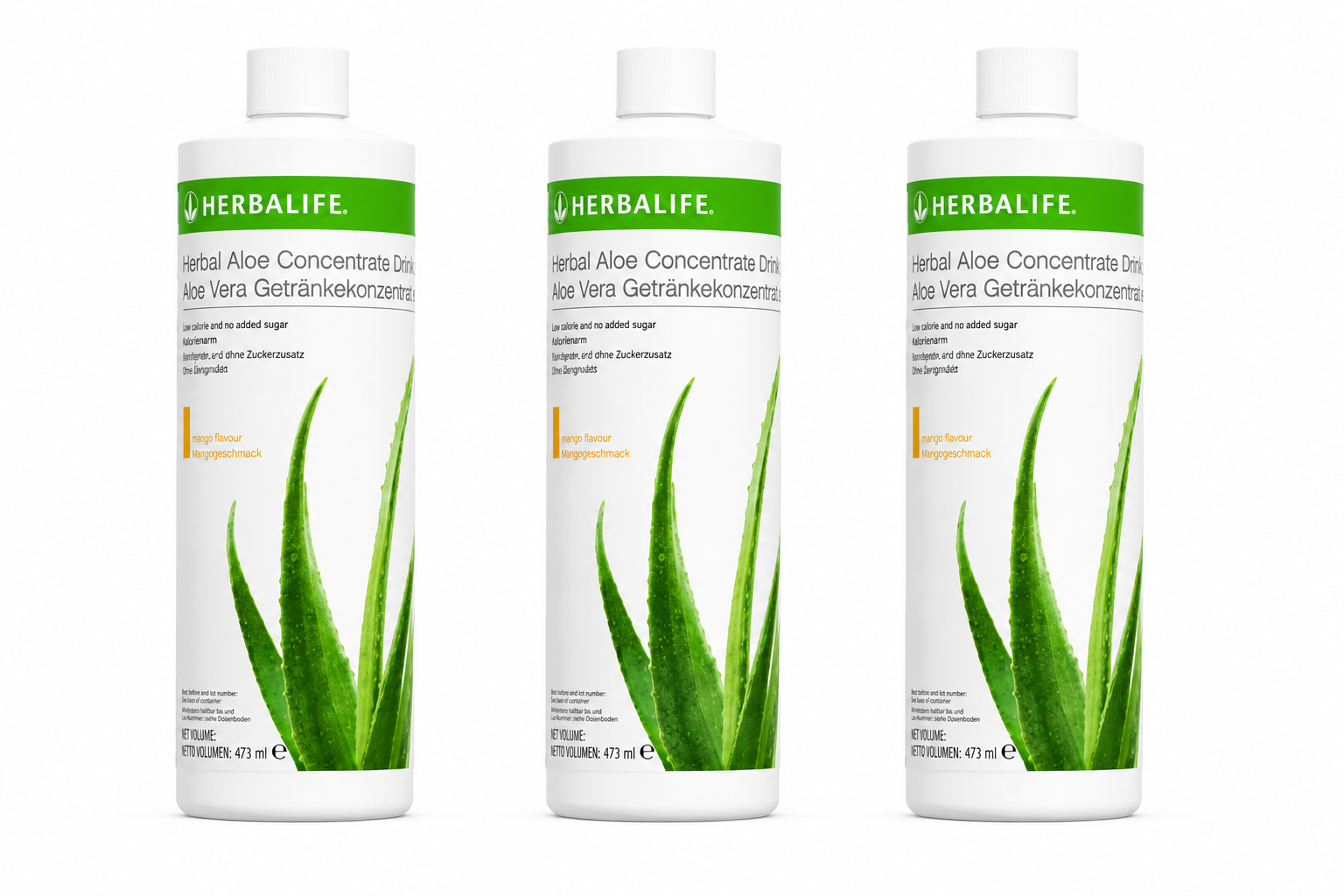 Herbal Aloe Mango Drink 3 Pack featuring three Herbalife Aloe Concentrate Mango bottles