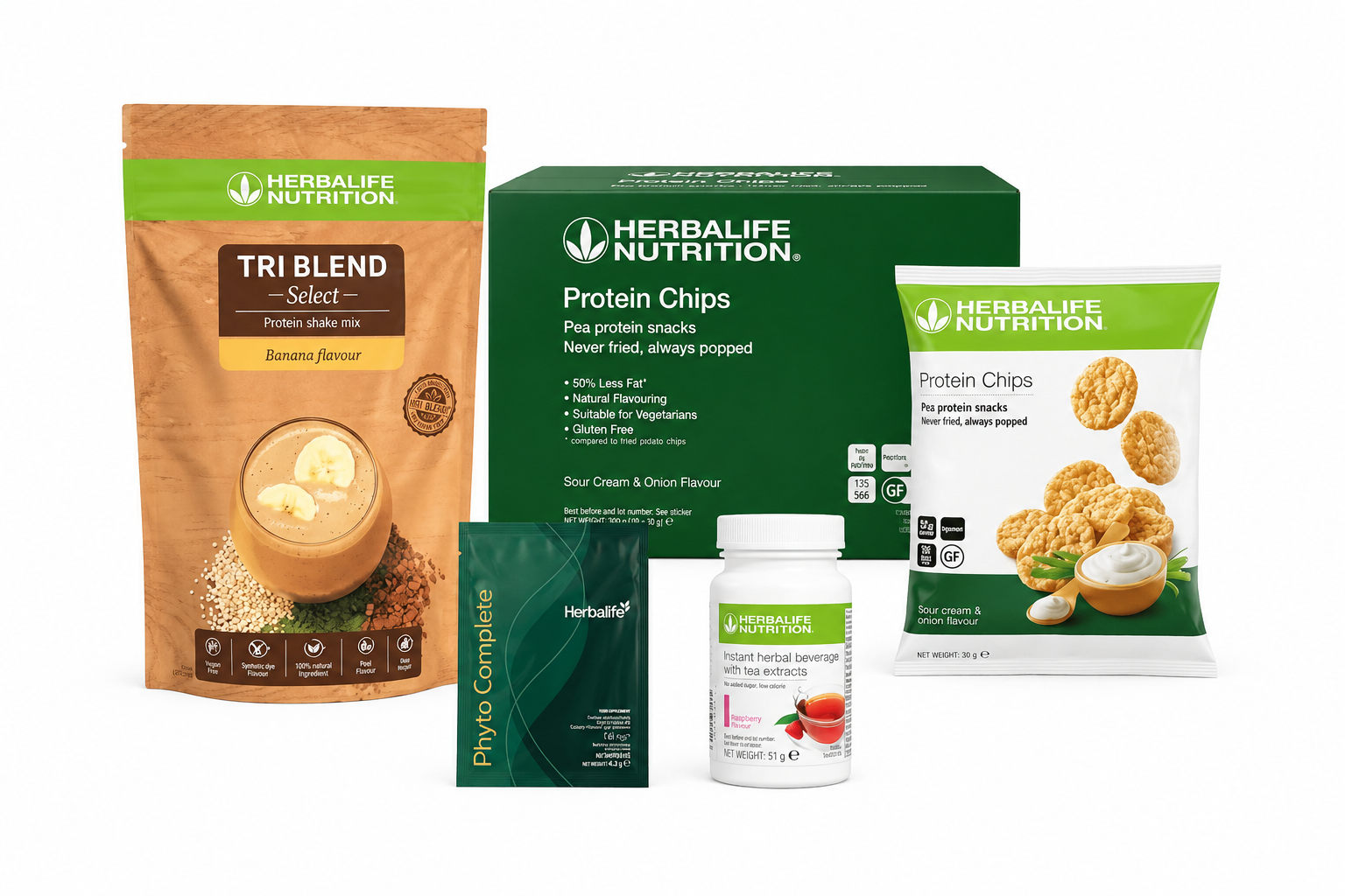 Herbalife Vegan Daily Nutrition Bundle Standard 21 Days with Tri Blend Select Protein Shake, Instant Herbal Beverage, Protein Chips and Phyto Complete